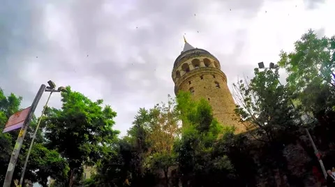 Galata Tower is a medieval stone tower in the Galata/Karakoy Stock Footage 50983106