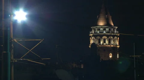Galata Tower in The Night Stock Footage 46255333