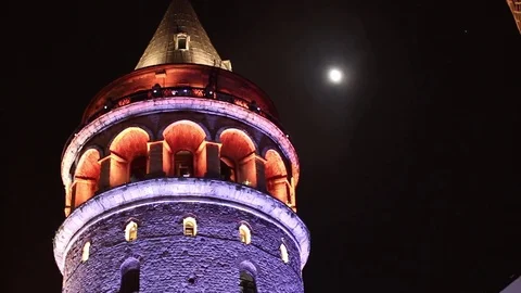 Galata Tower At Night Stock Footage 82355589