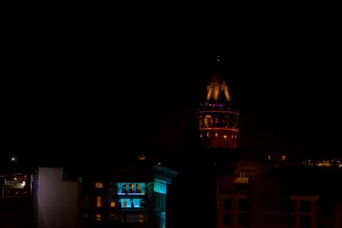 Galata tower at night Stock Photos