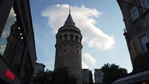 Galata Tower, an old building and a tourist attraction in Galata Stock Footage 205042231