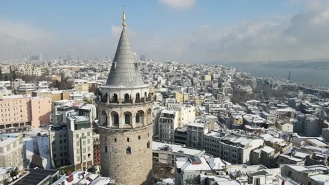 Galata Tower in Snow Stock Footage 150156803