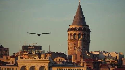 Galata Tower with Sunset Stock Footage 81062891