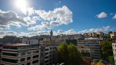 Galata tower turning timelapse scene Stock Footage 208024150