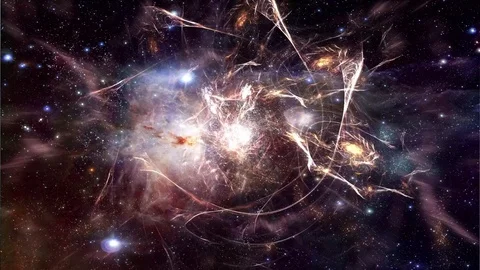 Galaxies form in deep space. HD stock footage. Stock Footage 70986385