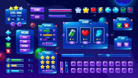Galaxy adventure game UI interface, inventory menu Ilustração Stock