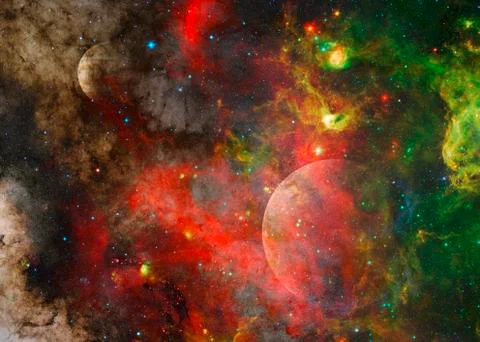 Galaxy and planet in outer space. Elements of this image furnished by NASA Stock Illustration