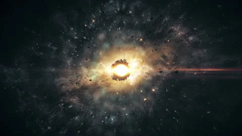 Galaxy animation. Cinematic asteroids with nuclear lightning. Nebula in space Stockbeeldmateriaal 159255950
