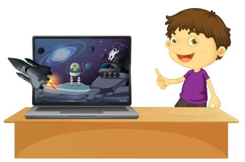 Galaxy background on computer screen Illustrazione stock