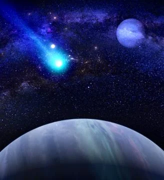 Galaxy background with planet and comet Stock-Illustration