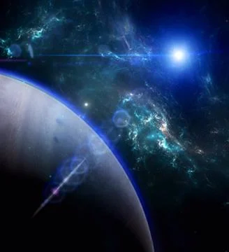 Galaxy background with planet and shining sun Stock Illustration