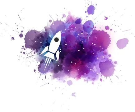 Galaxy background with rocket. Stock Illustration