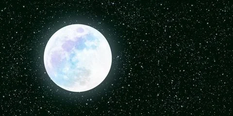 On the galaxy background, there is a full moon and a lot of stars Stock-Fotos