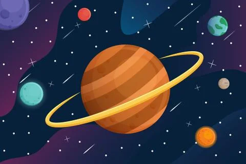 Galaxy with cartoon planets in space background Stock Illustration