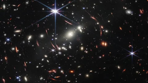 Galaxy Cluster SMACS 0723, First Deep Field JWST Image Stock Footage 244407009