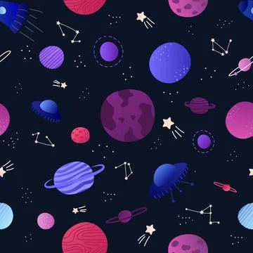 Galaxy colourful seamless pattern for textile or print wallpaper, space concept 스톡 일러스트