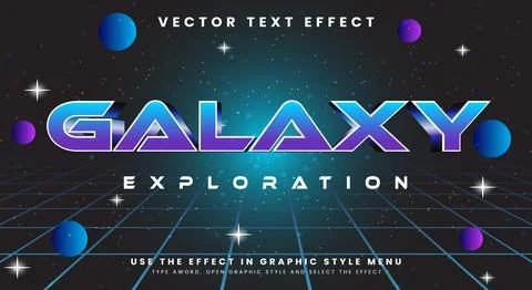 Galaxy Exploration editable text effect template Illustrazione stock