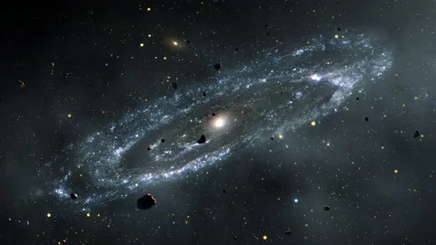 Galaxy exploration space rock scence at Messier 31 Stock Footage 202293433