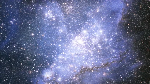 Galaxy exploration through outer space towards glowing Small Magellanic Nebula Stock Footage 153844530