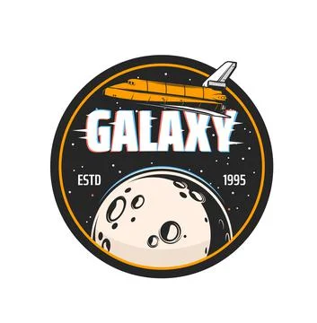 Galaxy explore spaceship icon with glitch effect Stock Illustration