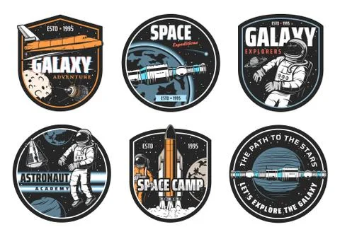 Galaxy explorer, space travel vector icon set Illustrazione stock