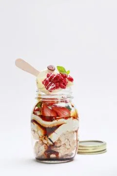 Galaxy Magnum Trifle in glass bottle on white background Stock Photos