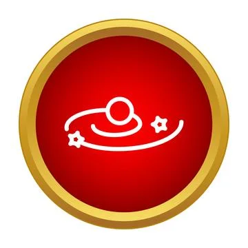 Galaxy orbiting stars icon on red circle Stock Illustration
