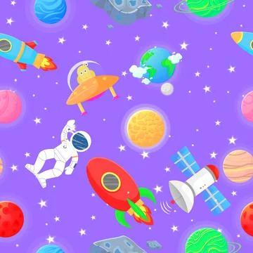 Galaxy seamless pattern design. Astronaut with 스톡 일러스트