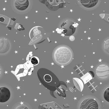 Galaxy seamless pattern design. Astronaut with Stock Illustration