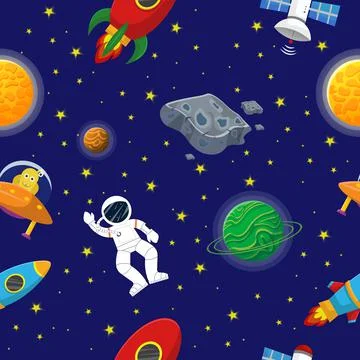 Galaxy seamless pattern design. Astronaut with Stock Illustration