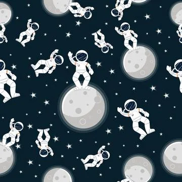 Galaxy seamless pattern design. Astronaut with 스톡 일러스트