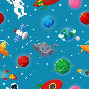 Galaxy seamless pattern design. Astronaut with Illustrazione stock