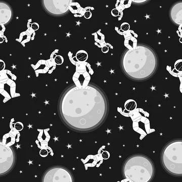 Galaxy seamless pattern design. Astronaut with Stock Illustration
