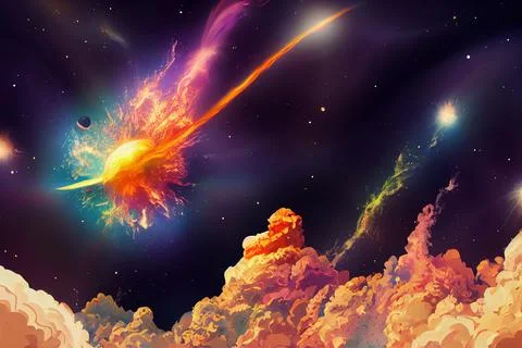 Galaxy space background with explosion with fire, smoke. Beautiful background. Stock Illustration