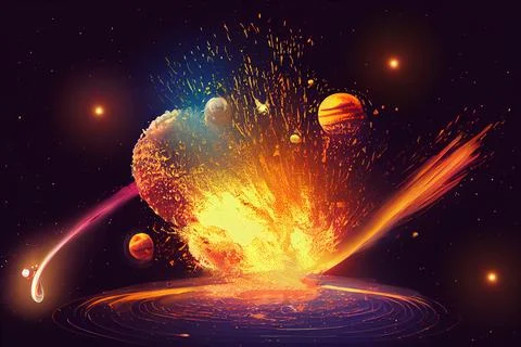 Galaxy space background with explosion with fire, smoke. Beautiful background. Stock Illustration