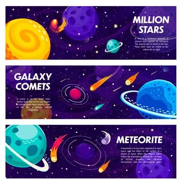 Galaxy space banners with stars comets and meteors Stock Illustration