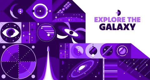 Galaxy space explore banner with geometric pattern Illustrazione stock
