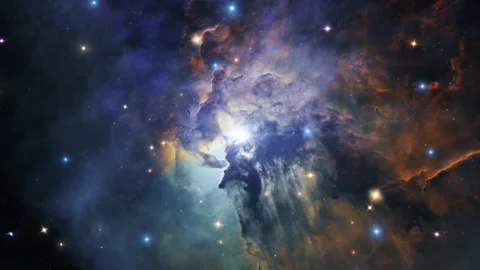 Galaxy space flight exploration at Lagoon Nebula Stock Footage 283740843