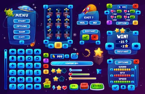Galaxy space game interface, ui game buttons set Stock Illustration
