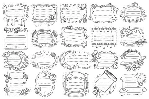 Galaxy space kids memo note frames with planets Ilustración de archivo