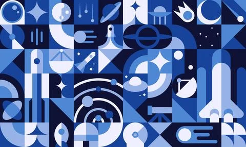 Galaxy space planets geometric pattern background Stock Illustration