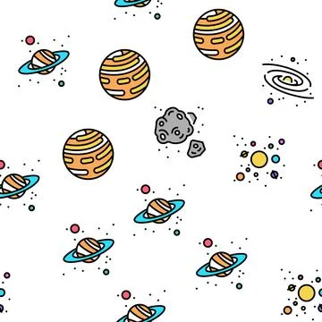 Galaxy System Space Vector Seamless Pattern Stock Illustration