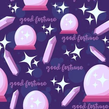 Galaxy themed seamless pattern with crystal ball Stock Illustration