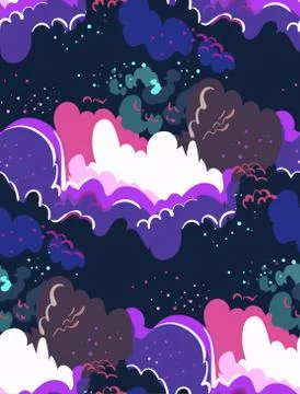 Galaxy vector cartoon illustration dark seamless pattern Stock Illustration
