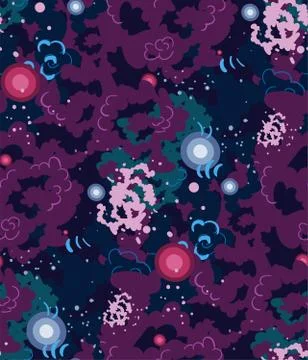 Galaxy vector cartoon illustration dark seamless pattern Stock Illustration