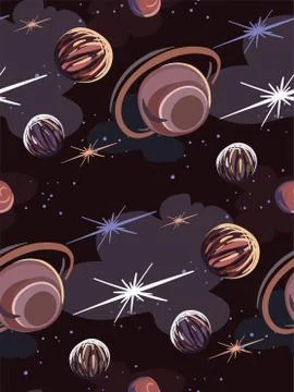 Galaxy vector cartoon illustration dark seamless pattern Stock Illustration