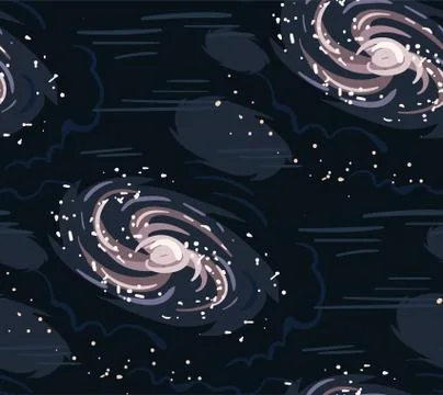 Galaxy vector cartoon illustration dark seamless pattern Stock Illustration