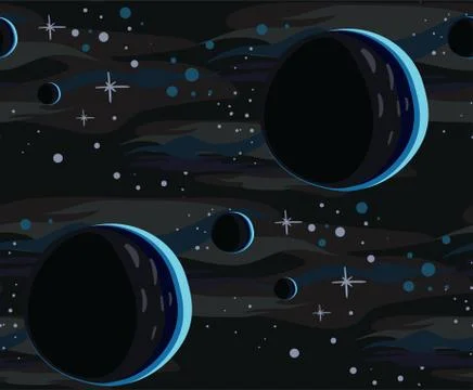 Galaxy vector cartoon illustration dark seamless pattern Stock Illustration