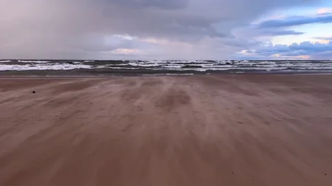 Gale Force Winds Blowing Sand Across Lake Michigan Beach Stock-Footage 348111192
