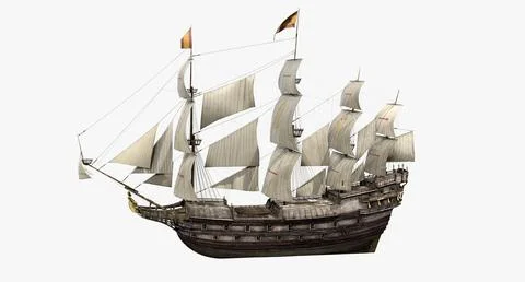 Galeon Old Historical Sail Ship 3D Model 3D Model